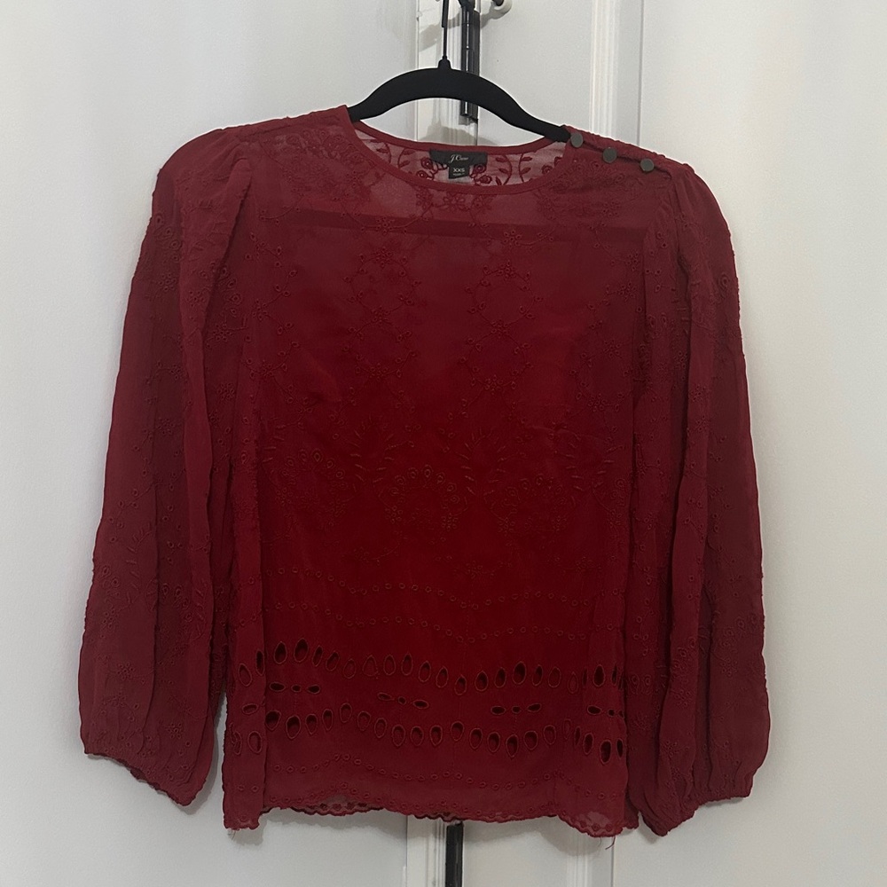 J. Crew Women's Burgundy Lace laser cup Blouse size xxs
